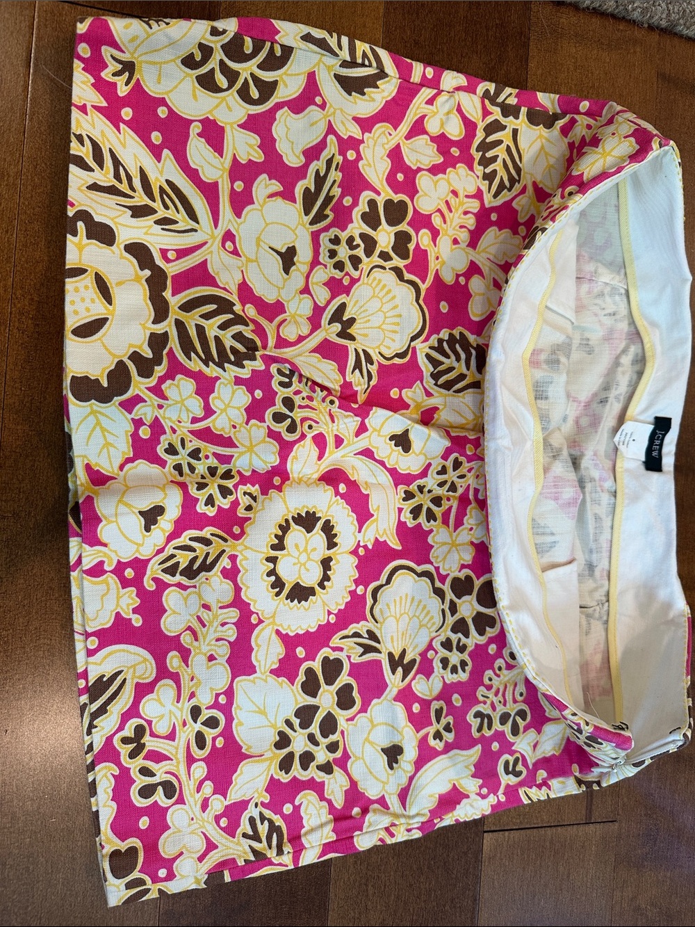 J. Crew Pink Floral Mini Skirt with White and Brown Accents